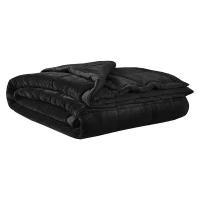 Reversible Down Alternative Blanket with Plush to Microfiber, Smart Temperature Control, Machine Washable, 90" L x 90" W x 0.25" H, Black(m-2)