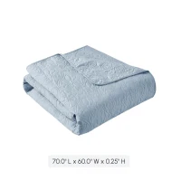 Oversized Quilted Throw Blanket with 100% Cotton Fill, Stitch Pattern, Machine Washable, Perfect for Any Décor, 70" L x 60" W x 0.25" H, Blue(m-3)