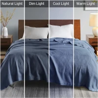 King Size Egyptian Cotton Bedding Blanket with Breathable Weave, OEKO-TEX Certified, Machine Washable Coverlet, 108" L x 90" W x 0.25" H, Blue(m-4)