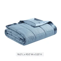 Machine Washable Down Alternative Blanket with Satin Trim, Hypoallergenic Fllling, OEKO-TEX Certified, 96" L x 90" W x 0.25" H, Blue(m-3)