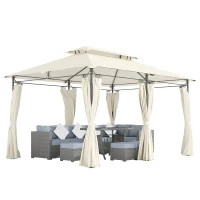 Outsunny 10' x 13' Double Roof Patio Gazebo, Outdoor Gazebo with Curtains, for Garden, Lawn, Backyard and Deck, Cream White(m-11)