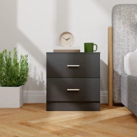 HOMCOM Bedside Table with 2 Drawers, Modern Nightstand for Bedroom, Black(m-9)
