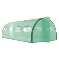 Outsunny Tunnel Greenhouse Walk-in Plant Warm House with 2 Hinged Doors, 8 Mesh Windows, 20' x 10' x 6.6', Green(m-11)