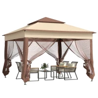 Outsunny Outdoor Patio Pop Up Canopy Gazebo Shelter with Zipper Netting, Carry Bag, 11' x 11', Khaki(m-13)