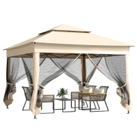 Outsunny Outdoor Patio Pop Up Canopy Gazebo Shelter with Zipper Netting, Carry Bag, 11' x 11', Beige(m-11)