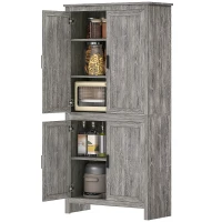HOMCOM 64" 4-Door Kitchen Pantry, Freestanding Storage Cabinet with 3 Adjustable Shelves for Kitchen, Gray Oak(m-1)