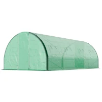 Outsunny Tunnel Greenhouse Walk-in Plant Warm House with 2 Hinged Doors, 8 Mesh Windows, 20' x 10' x 6.6', Green(m-1)