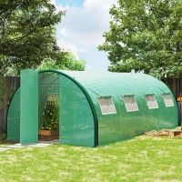 Outsunny Tunnel Greenhouse Walk-in Plant Warm House with 2 Hinged Doors, 8 Mesh Windows, 20' x 10' x 6.6', Green(m-2)