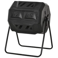 Outsunny 43 Gallon (160L) Tumbling Compost Bin Outdoor Dual Chamber 360° Rotating Composter with Sliding Doors, Solid Steel Frame and Gloves, Black(m-11)