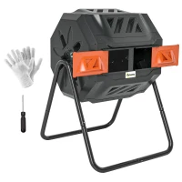 Outsunny Tumbling Compost Bin Outdoor Dual Chamber 360° Rotating Composter 43 Gallon with Sliding Doors, Orange(m-11)