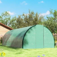 Outsunny Tunnel Greenhouse Walk-in Plant Warm House with 2 Hinged Doors, 8 Mesh Windows, 20' x 10' x 6.6', Green(m-9)
