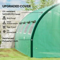 Outsunny Tunnel Greenhouse Walk-in Plant Warm House with 2 Hinged Doors, 8 Mesh Windows, 20' x 10' x 6.6', Green(m-4)