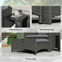 Outsunny 5 Piece Rattan Balcony Furniture Set, Wicker Outdoor Furniture Set with 2-Tier Coffee Table, Ottomans, Grey(m-10)