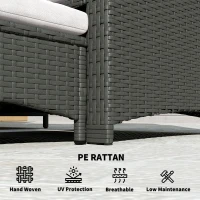 Outsunny 5 Piece Rattan Balcony Furniture Set, Wicker Outdoor Furniture Set with 2-Tier Coffee Table, Ottomans, Grey, Cream White(m-6)