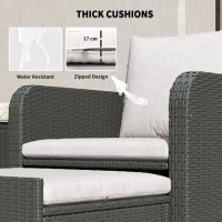 Outsunny 5 Piece Rattan Balcony Furniture Set, Wicker Outdoor Furniture Set with 2-Tier Coffee Table, Ottomans, Grey, Cream White(m-7)