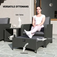 Outsunny 5 Piece Rattan Balcony Furniture Set, Wicker Outdoor Furniture Set with 2-Tier Coffee Table, Ottomans, Grey(m-5)