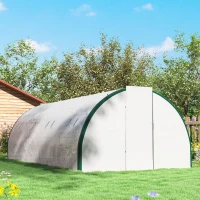 Outsunny Tunnel Greenhouse Walk-in Plant Warm House with 2 Hinged Doors, 8 Mesh Windows, 20' x 10' x 6.6', White(m-9)