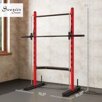 Soozier Squat Rack with Pull Up Bar and Barbell Bar Adjustable Bench Press Multi-Function Weight Lifting Half Rack Red(m-3)