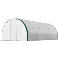 Outsunny Tunnel Greenhouse Walk-in Plant Warm House with 2 Hinged Doors, 8 Mesh Windows, 20' x 10' x 6.6', White(m-1)