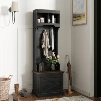 HOMCOM 3-in-1 Hall Tree with Shoe Storage, Coat Rack with Bench, Entryway Furniture with Five Hooks, Black Wood Grain(m-10)