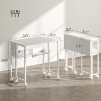 HOMCOM Folding Computer Desk, Foldable Desk with Storage Bag, Shelf and Wheels for Small Spaces, Home Office, White(m-3)