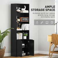 HOMCOM 4-Tier Open Bookshelf with Doors Modern Home Office Bookcase Storage Cabinet for Living Room Bathroom Study, Black(m-4)