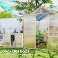 Outsunny 6.6 x 6ft Polycarbonate Greenhouse Wooden Green House with Thickened Polycarbonate Sheets, Lockable Door, Brown(m-6)