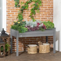 Outsunny 48" x 22" x 30" Wooden Patio Raised Garden Bed Planter, Elevated Planter Box with Legs, Outdoor Flower Stand with Inner Bag, Dark Grey(m-8)