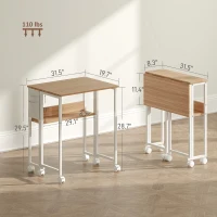 HOMCOM Folding Computer Desk, Foldable Desk with Storage Bag, Shelf and Wheels for Small Spaces, Home Office, Natural Wood(m-3)