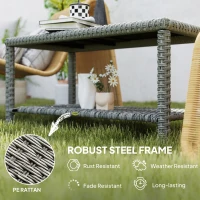 Outsunny 35" Outdoor Wicker Coffee Table with Glass Top, Storage Shelf for Garden Porch Balcony Deck, Dark Grey(m-6)