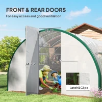 Outsunny Tunnel Greenhouse Walk-in Plant Warm House with 2 Hinged Doors, 10 Mesh Windows, 24.6' x 10' x 6.6', White(m-6)