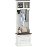 HOMCOM 3-in-1 Hall Tree with Shoe Storage, Coat Rack with Bench, Entryway Furniture with Five Hooks, White Wood Grain(m-11)