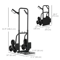 DURHAND 6-Wheels Stair Climber Trolley Cart, Hand Truck and Dolly, Foldable Steel Load Cart, 264lbs Capacity, Black(m-3)
