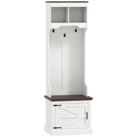 HOMCOM 3-in-1 Hall Tree with Shoe Storage, Coat Rack with Bench, Entryway Furniture with Five Hooks, White Wood Grain(m-12)