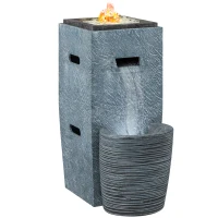 Outsunny Propane Fire Pit Table with Fountain, 15,000 BTU Outdoor Gas Fire Table with LED Light Adjustable Water Flow, Fire Fountain Water Feature with Decorative Glass Rocks, Grey(m-11)