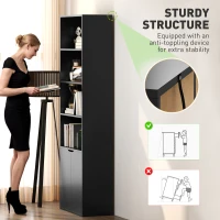 HOMCOM 4-Tier Open Bookshelf with Doors Modern Home Office Bookcase Storage Cabinet for Living Room Bathroom Study, Black(m-5)