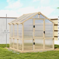 Outsunny 6.6 x 6ft Polycarbonate Greenhouse Wooden Green House with Thickened Polycarbonate Sheets, Lockable Door, Brown(m-3)