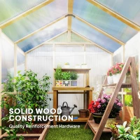 Outsunny 6.6 x 6ft Polycarbonate Greenhouse Wooden Green House with Thickened Polycarbonate Sheets, Lockable Door, Brown(m-5)