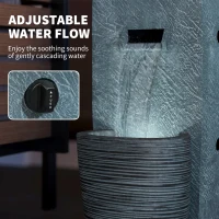 Outsunny Propane Fire Pit Table with Fountain, 15,000 BTU Outdoor Gas Fire Table with LED Light Adjustable Water Flow, Fire Fountain Water Feature with Decorative Glass Rocks, Grey(m-6)