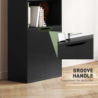 HOMCOM 4-Tier Open Bookshelf with Doors Modern Home Office Bookcase Storage Cabinet for Living Room Bathroom Study, Black(m-6)