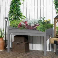 Outsunny 48" x 22" x 30" Wooden Patio Raised Garden Bed Planter, Elevated Planter Box with Legs, Outdoor Flower Stand with Inner Bag, Dark Grey(m-1)