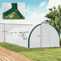 Outsunny Tunnel Greenhouse Walk-in Plant Warm House with 2 Hinged Doors, 10 Mesh Windows, 24.6' x 10' x 6.6', White(m-3)