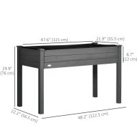 Outsunny 48" x 22" x 30" Wooden Patio Raised Garden Bed Planter, Elevated Planter Box with Legs, Outdoor Flower Stand with Inner Bag, Dark Grey(m-3)