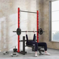 Soozier Squat Rack with Pull Up Bar and Barbell Bar Adjustable Bench Press Multi-Function Weight Lifting Half Rack Red(m-10)