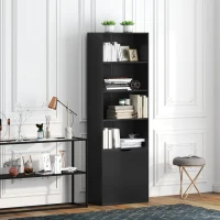 HOMCOM 4-Tier Open Bookshelf with Doors Modern Home Office Bookcase Storage Cabinet for Living Room Bathroom Study, Black(m-7)