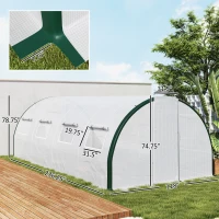 Outsunny Tunnel Greenhouse Walk-in Plant Warm House with 2 Hinged Doors, 8 Mesh Windows, 20' x 10' x 6.6', White(m-3)