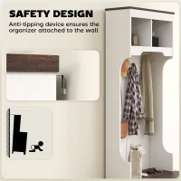 HOMCOM 3-in-1 Hall Tree with Shoe Storage, Coat Rack with Bench, Entryway Furniture with Five Hooks, White Wood Grain(m-8)