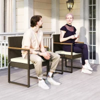 Outsunny 3 Pieces Wicker Patio Furniture Set, Rattan Bistro Set w/ Acacia Wood Table & Removable Cushions, White(m-9)