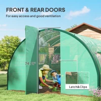 Outsunny Tunnel Greenhouse Walk-in Plant Warm House with 2 Hinged Doors, 10 Mesh Windows, 24.6' x 10' x 6.6', Green(m-6)