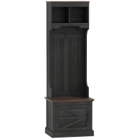 HOMCOM 3-in-1 Hall Tree with Shoe Storage, Coat Rack with Bench, Entryway Furniture with Five Hooks, Black Wood Grain(m-12)